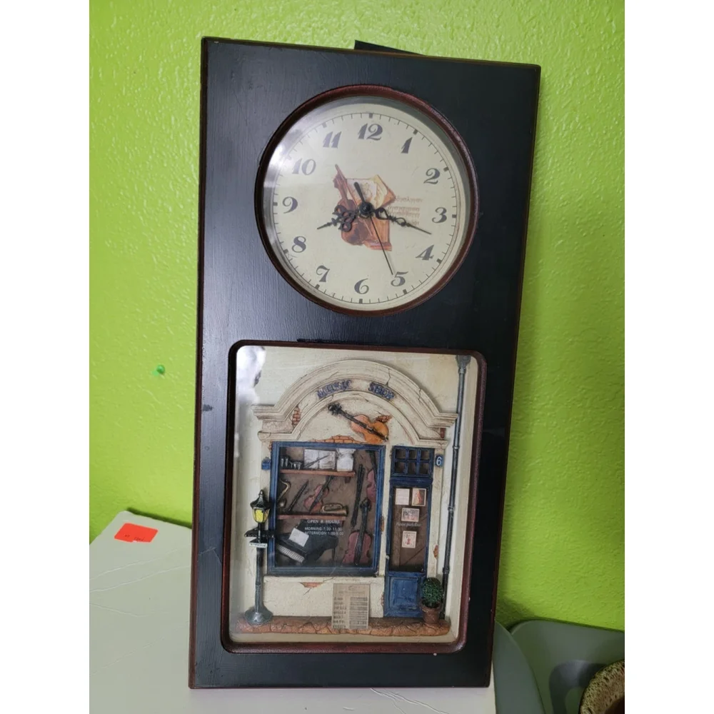 3D Kitchen Wall Clock Shadow Box Whimsical Music Shop Violins